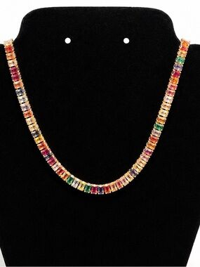 Gold tone  Multicolor Baguette Tennis Necklace new very colorful
